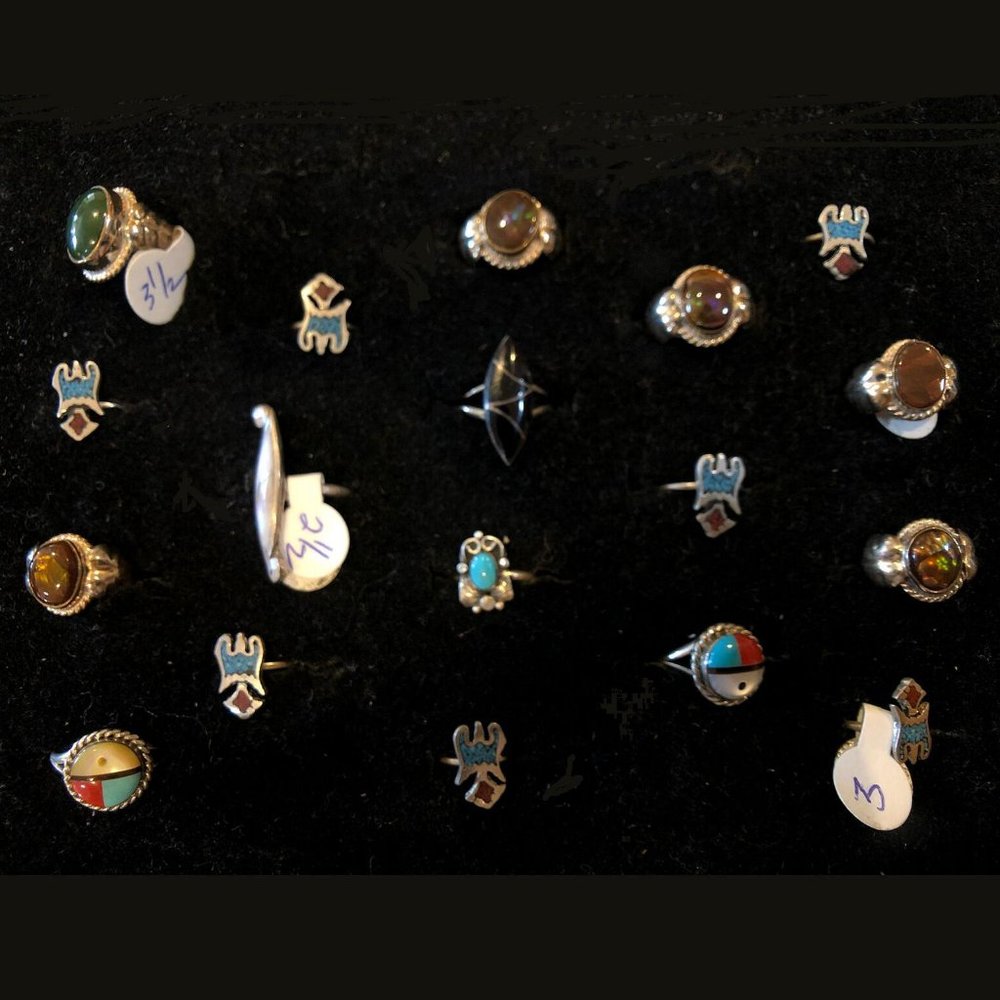 Vintage 925 Sterling Silver Southwest Native American 18 Ring Lot Turquoise MOP